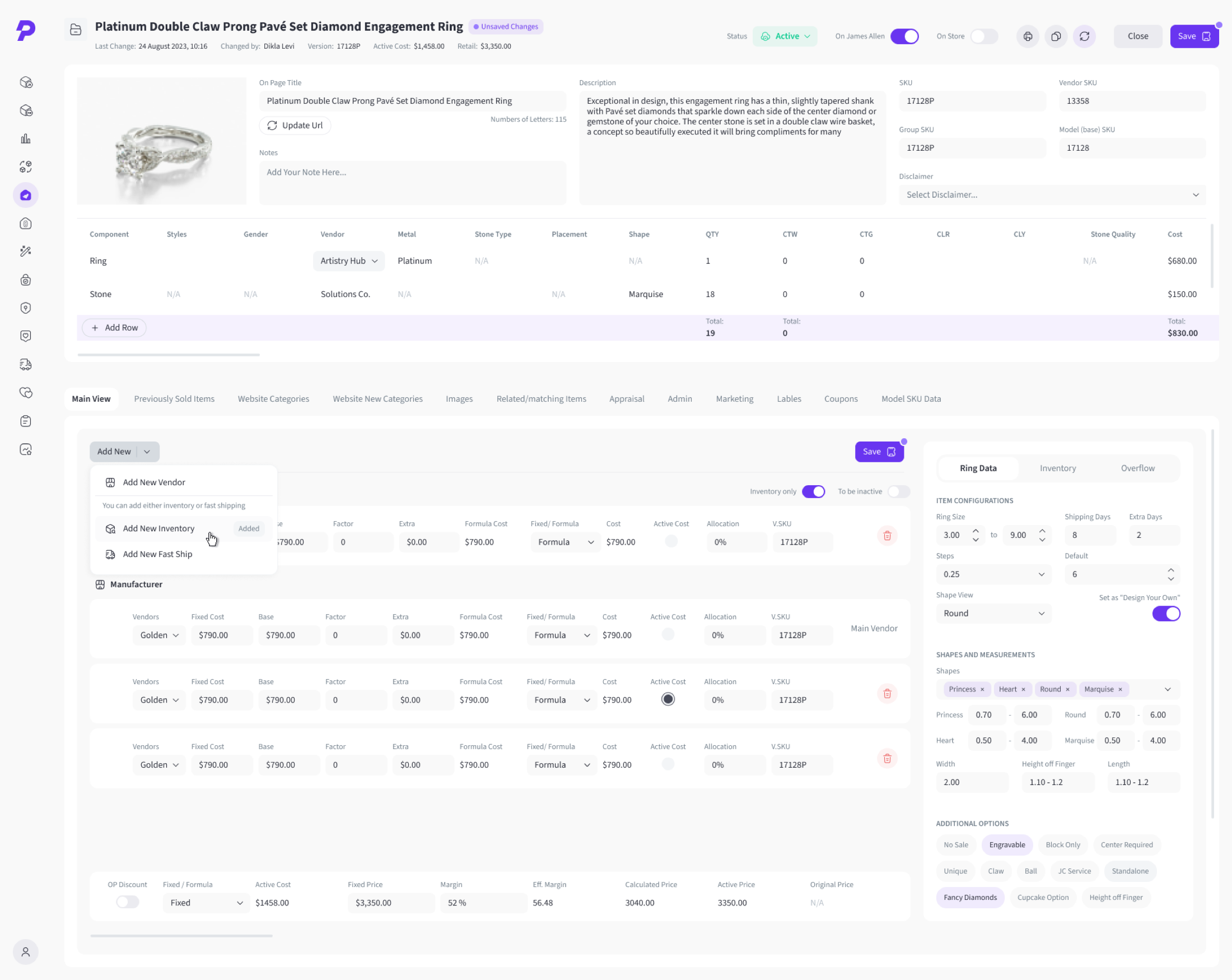 Vendor management software interface showing vendor records, operational status, and management controls.